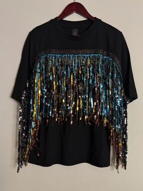 NWT | Romance Was Born |  Love Potion Fringe Tee Sequin Tassel Top |  Size 8